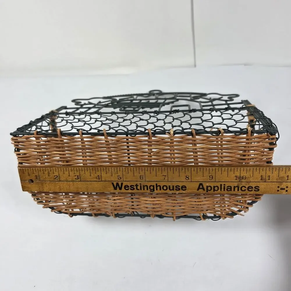 Rustic Home Wall Basket Wire Metal Wicker Hanging Farmhouse Organizer cottage
